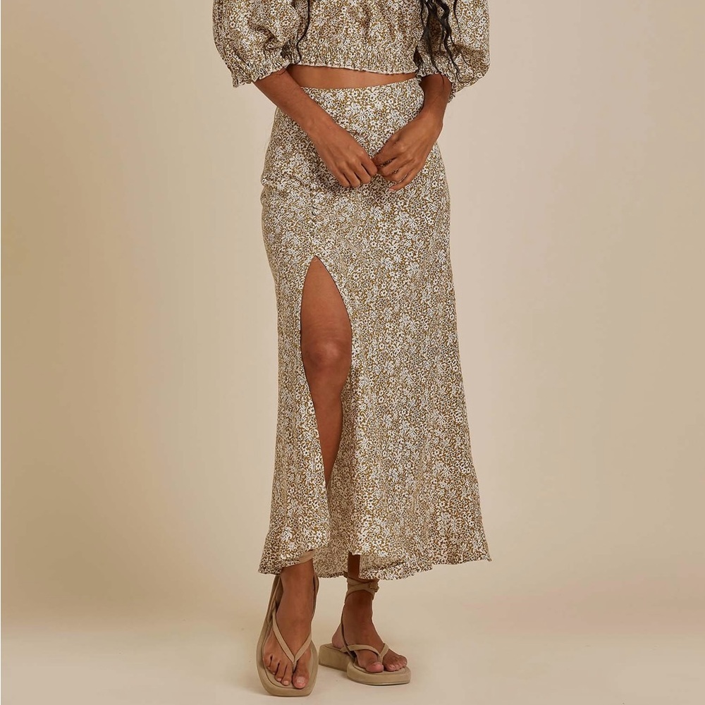 Rylee + Cru Marigold Floral Maxi Skirt with Side Slit